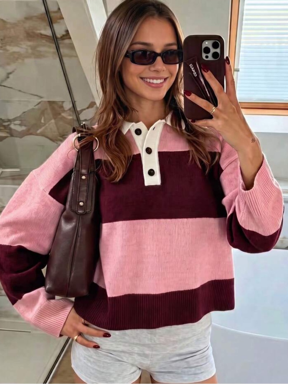 Autumn/Winter New Women's Fashion Street Minimalist Retro Colorblock Striped Top
